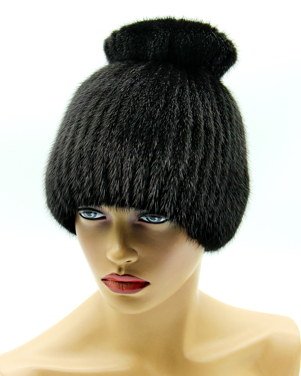 Женская меховая шапка норковая на вязаной основе "Чулок" (черная). - фото 1 - id-p10103260