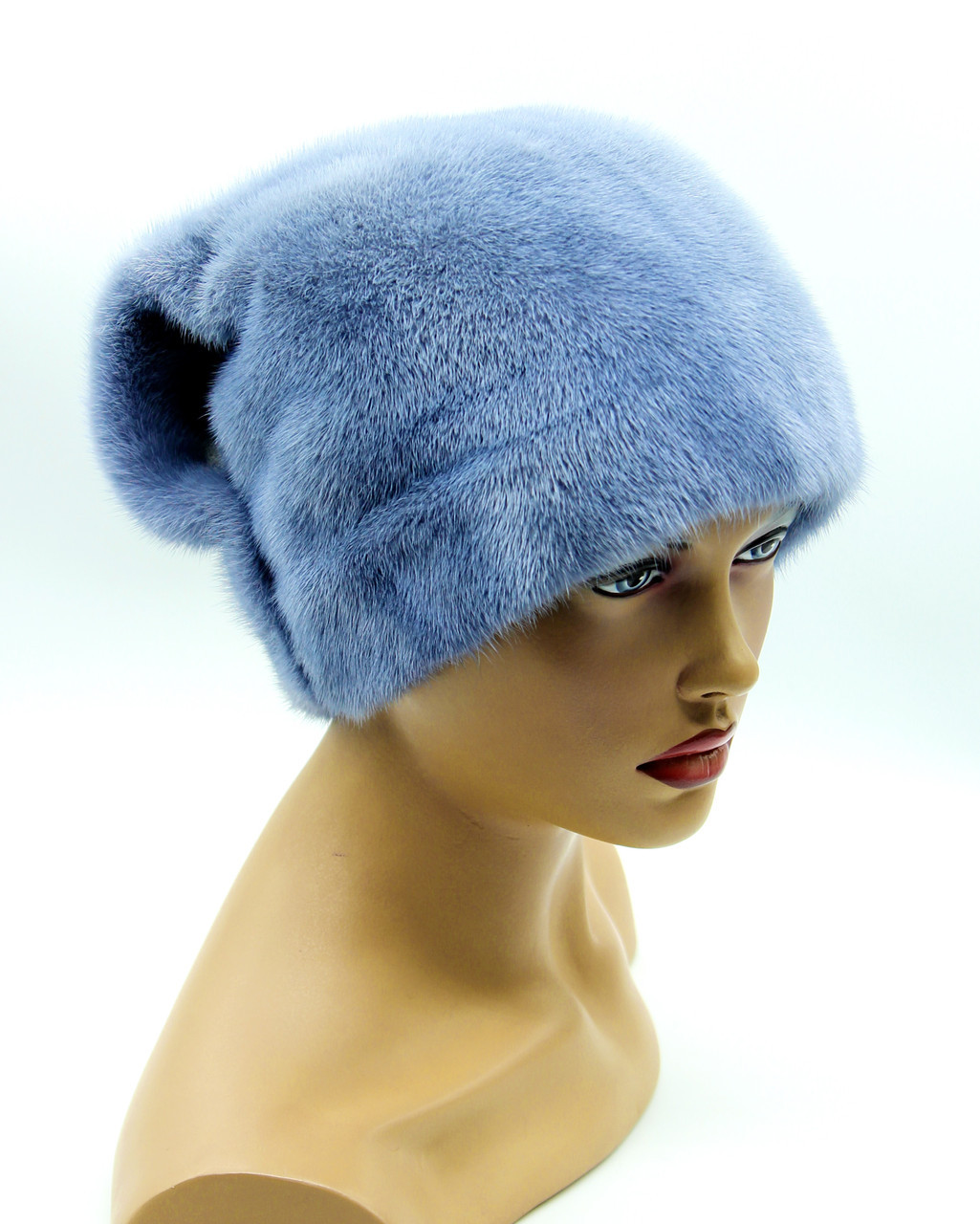 Норковая меховая шапка "Волна" (голубая). - фото 1 - id-p10103275