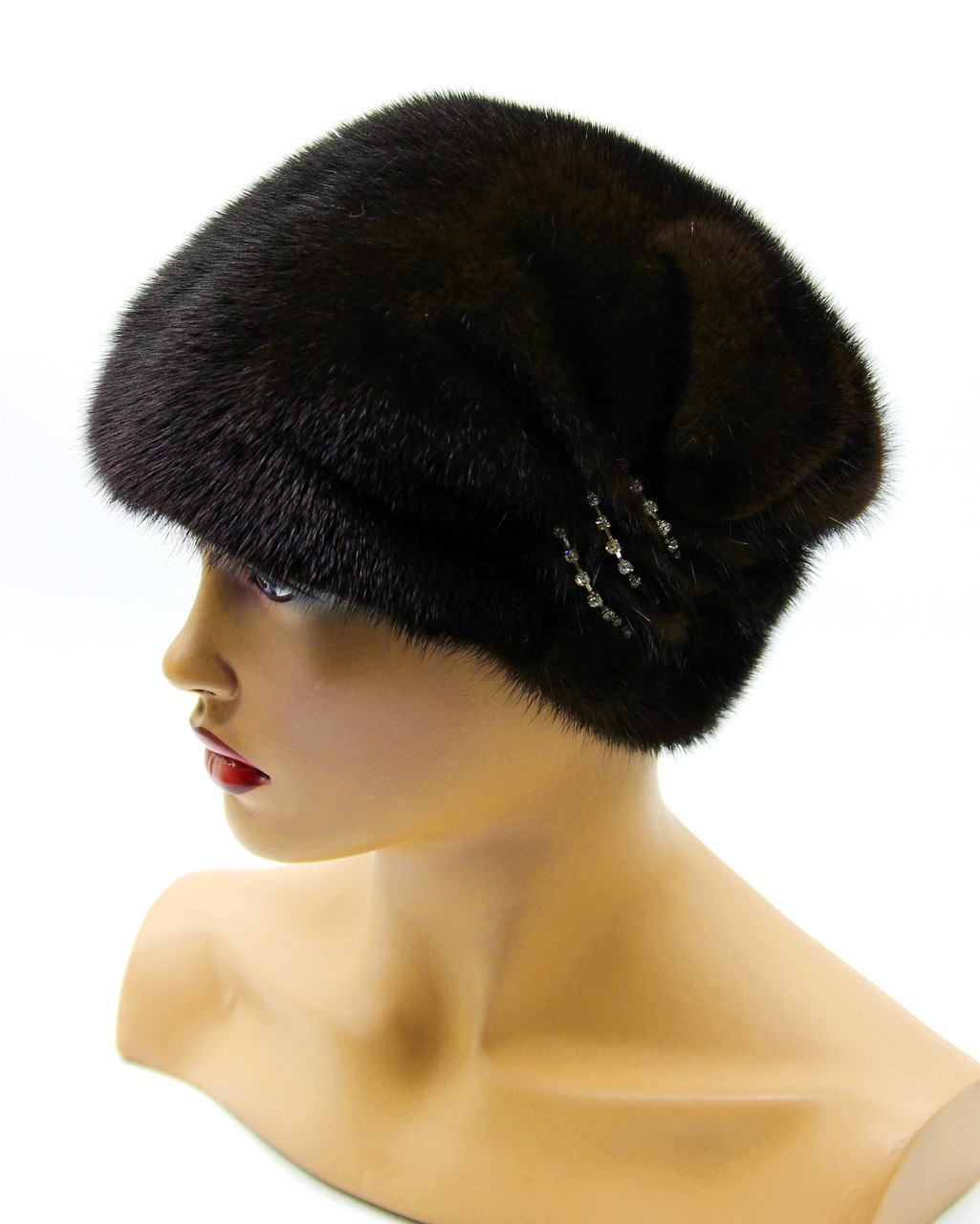 Норковая шапка женская "Жанна" с двумя защипами (коричневая). - фото 1 - id-p10103281