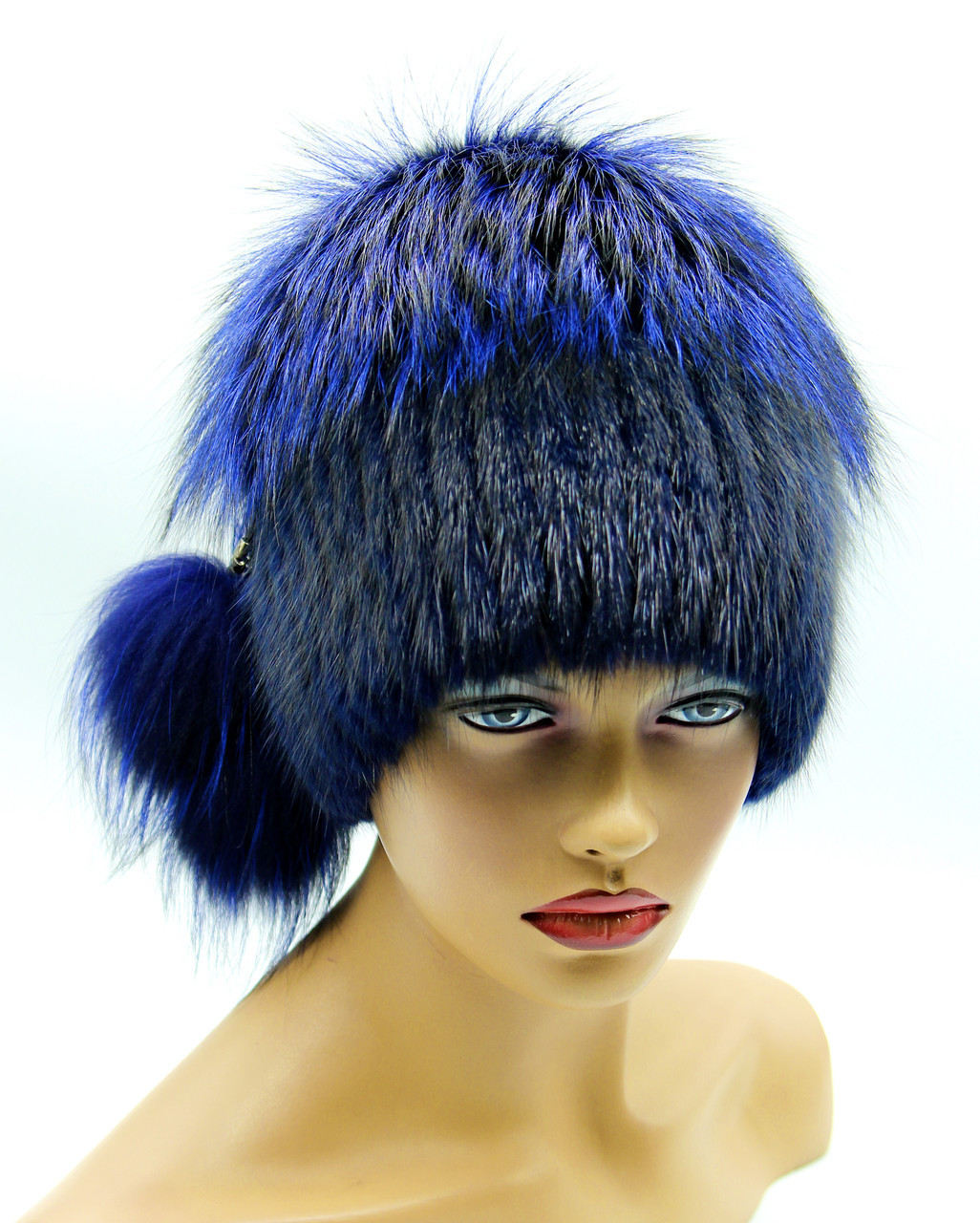 Меховая шапка "Бон" из ондатры и чернобурки, синяя. - фото 1 - id-p3933845