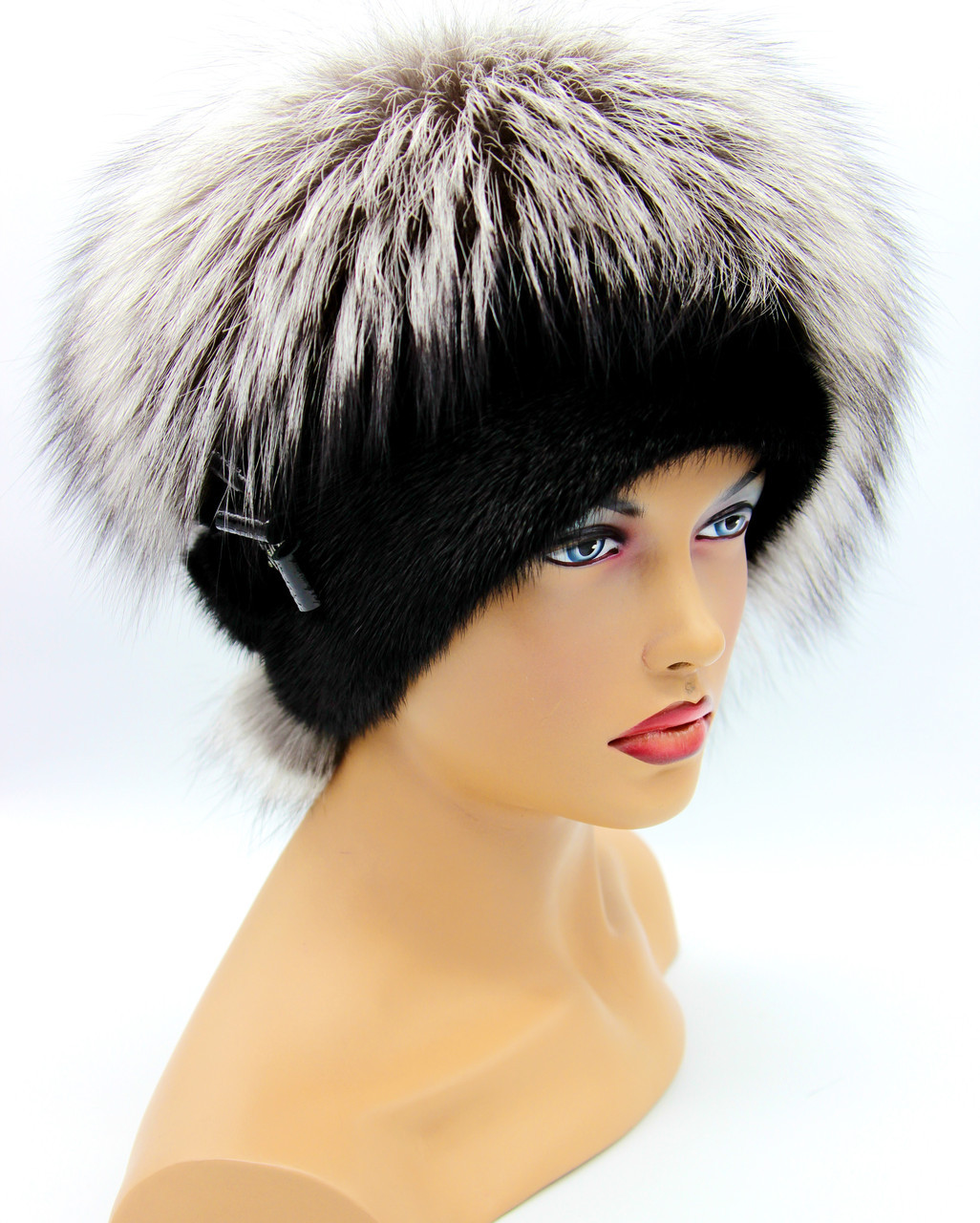 Женская меховая шапка из норки и чернобурки "Орбита" черная. - фото 1 - id-p8141328