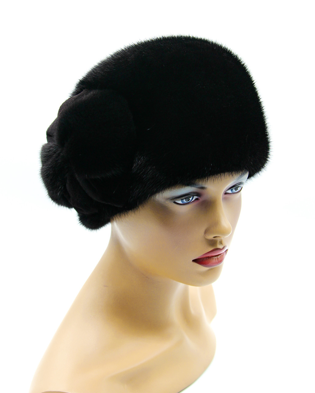 Меховая "Кубанка" шапка норковая женская с аппликацией (черная). - фото 1 - id-p8141504