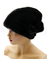 Зимняя женская норковая шапка "Веер" одна рюш (черная)