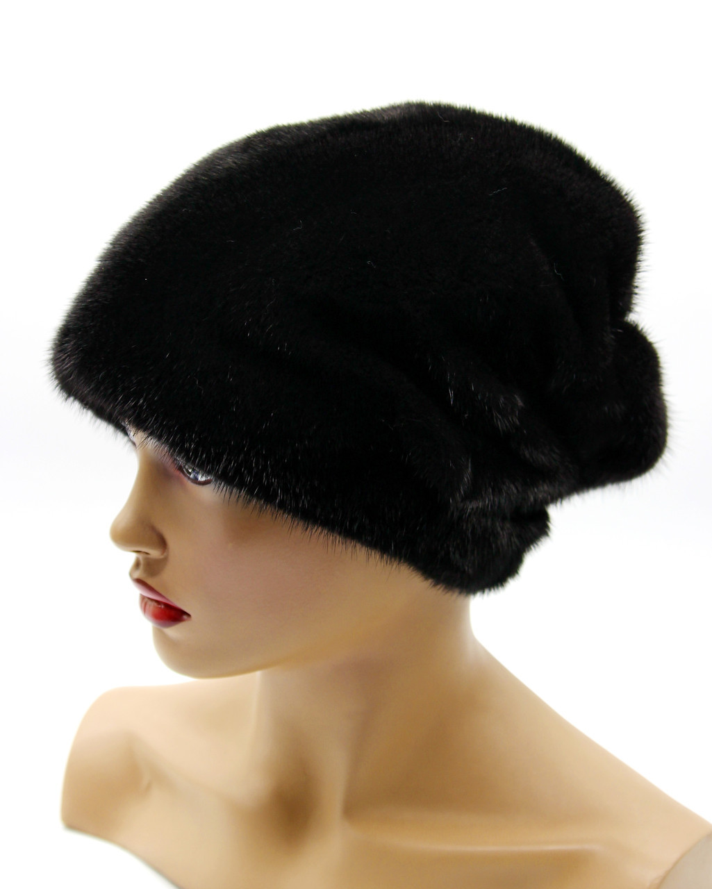 Зимняя женская норковая шапка "Веер" одна рюш (черная) - фото 1 - id-p8141506