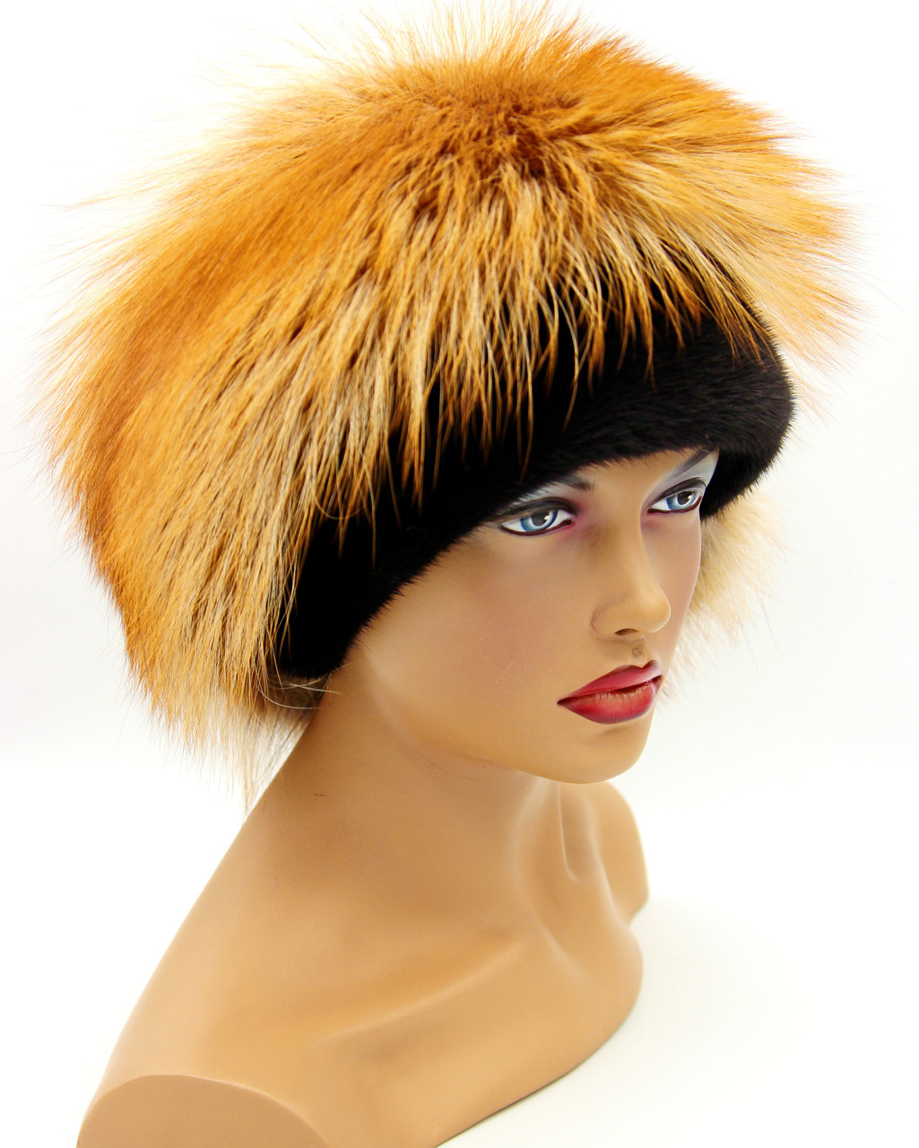 Меховая женская шапка из норки и лиса "Орбита" черная. - фото 1 - id-p8141392