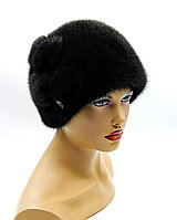 Зимняя женская шапка меховая норковая "Шарик с веточкой", черная.