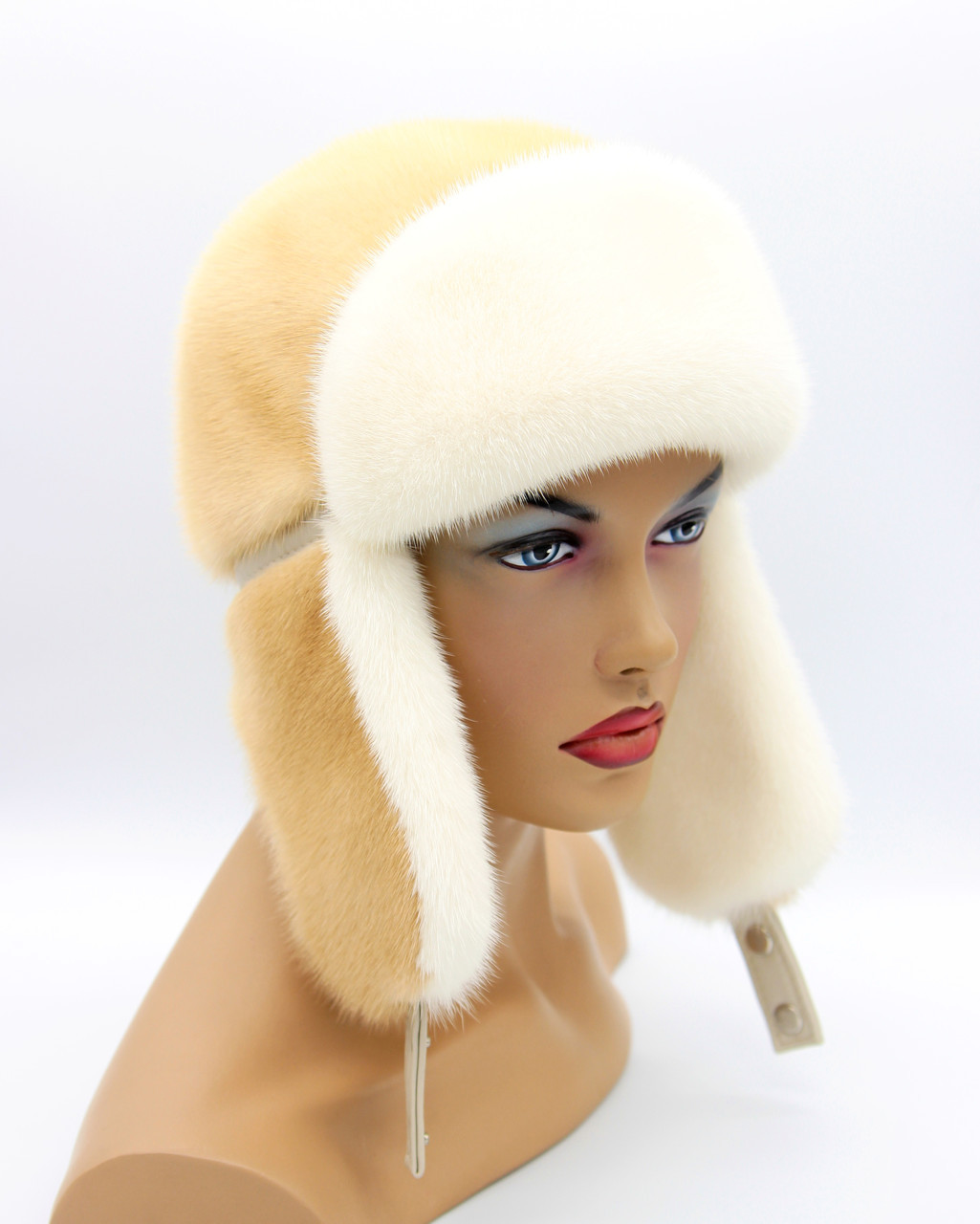 Норковая женская шапка-ушанка "Лобик" (ж/паломино). - фото 1 - id-p8141564