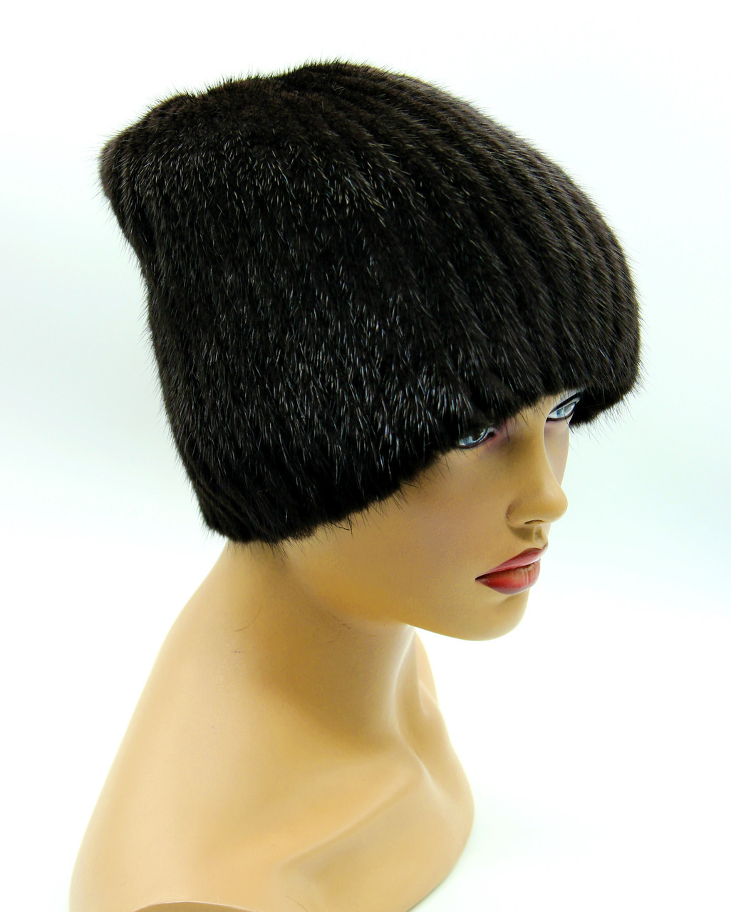 Норковая шапка женская на вязаной основе с защипом, (черная). - фото 1 - id-p10103302