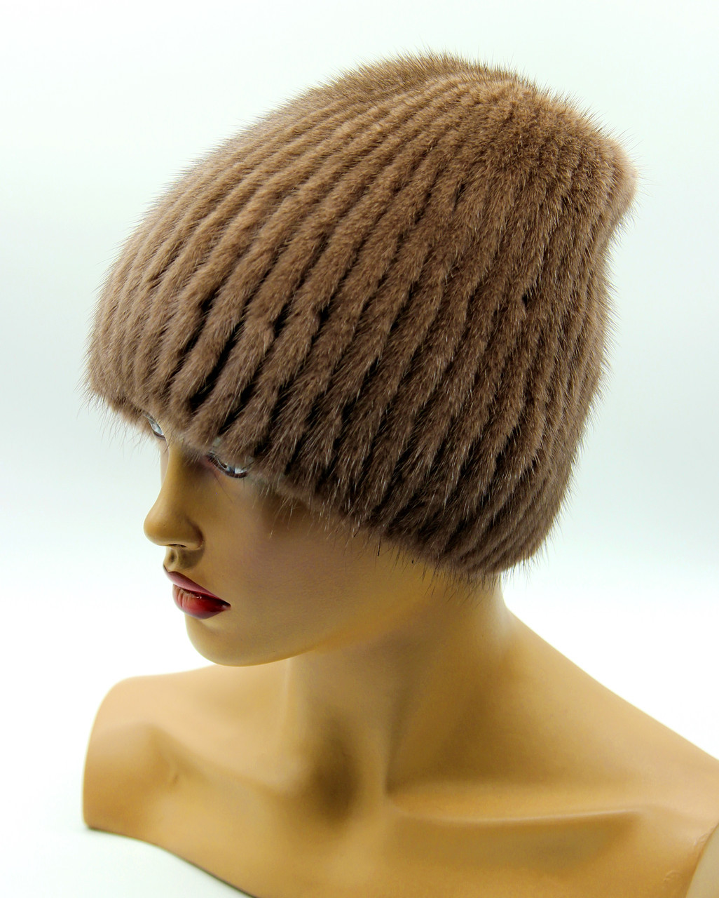 Меховая женская шапка из норки на вязаной основе, с защипом (кофе). - фото 1 - id-p10103304
