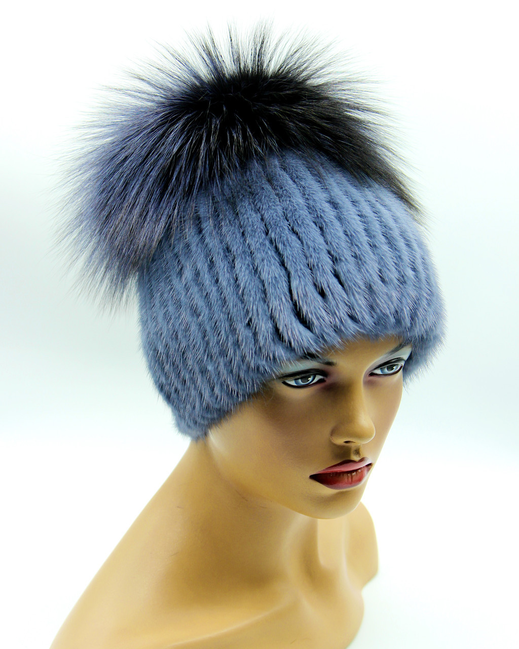 Женская меховая шапка из норки на вязаной основе "Малибу" (ирис). - фото 1 - id-p10103310