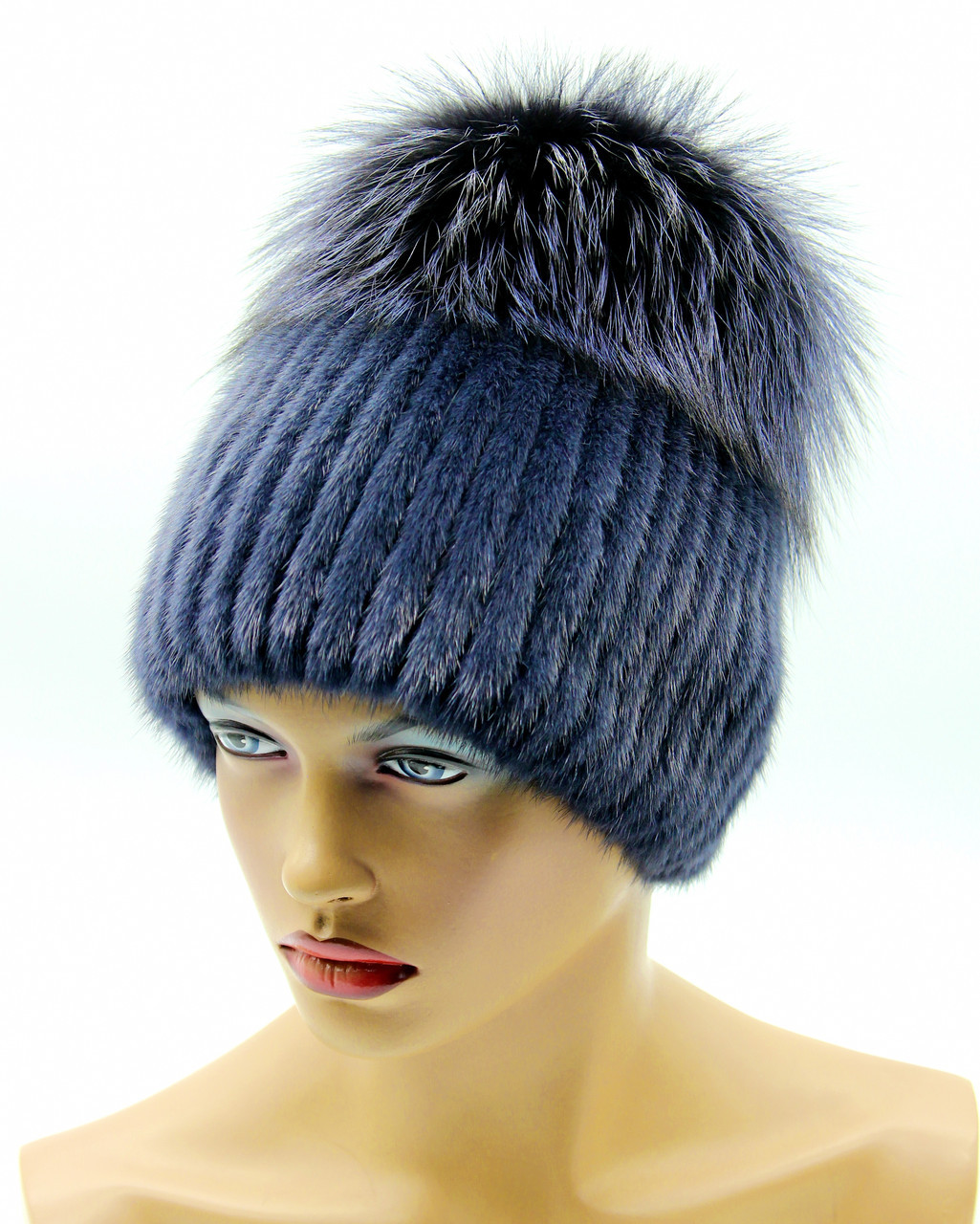 Норковая шапка женская на вязаной основе "Малибу" (графит). - фото 1 - id-p10103312