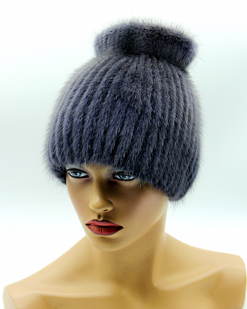 Норковая шапка женская на вязаной основе "Чулок" (графит). - фото 1 - id-p10103319