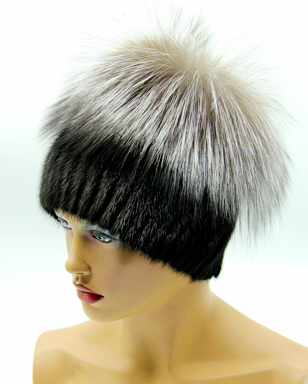 Женская шапка из меха чернобурки и норки на вязаной основе "Кубанка". - фото 1 - id-p10103325