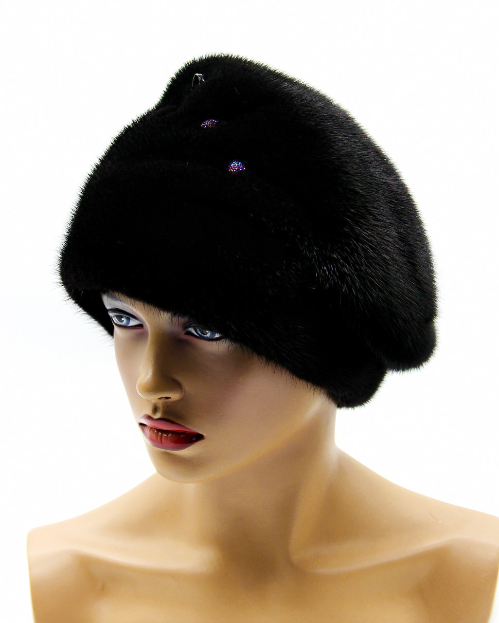 Норковая шапка женская "Олли" (черная). - фото 1 - id-p10103327