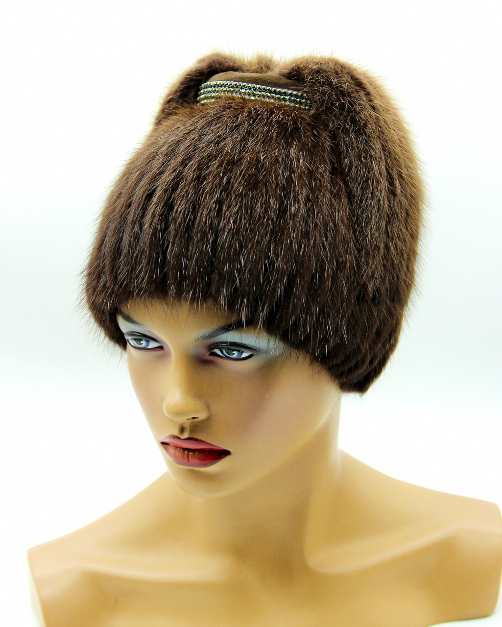 Меховая шапка женская из ондатры "Мирослава", коричневая. - фото 1 - id-p10103350