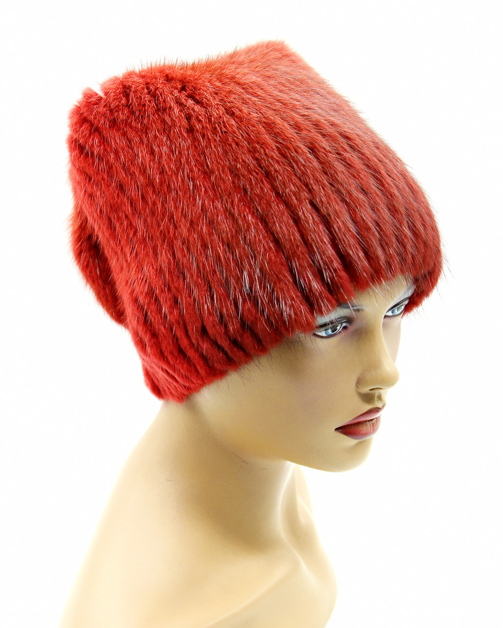 Женская меховая шапка из ондатры "Буратино", красная. - фото 1 - id-p10103351