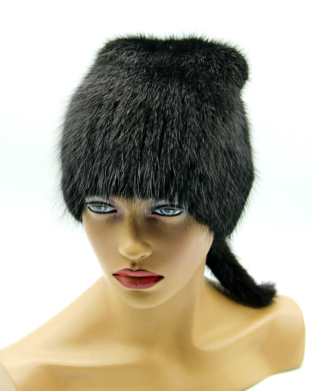 Женская меховая шапка из ондатры "Хвост", черная. - фото 1 - id-p10103355