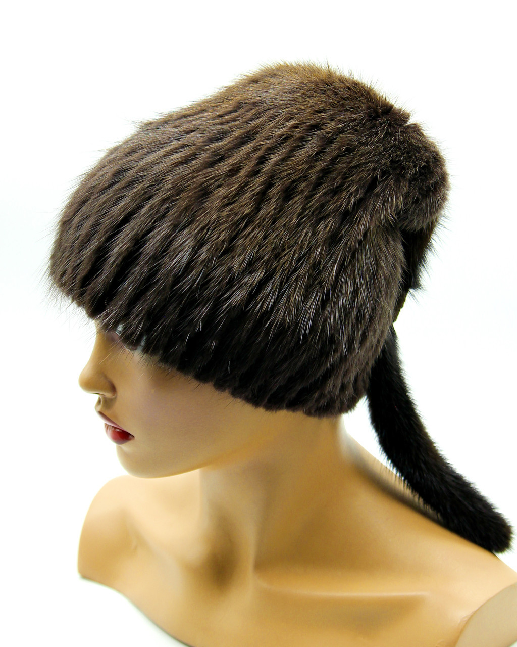 Меховая женская шапка из ондатры "Хвост", коричневая. - фото 1 - id-p10103356
