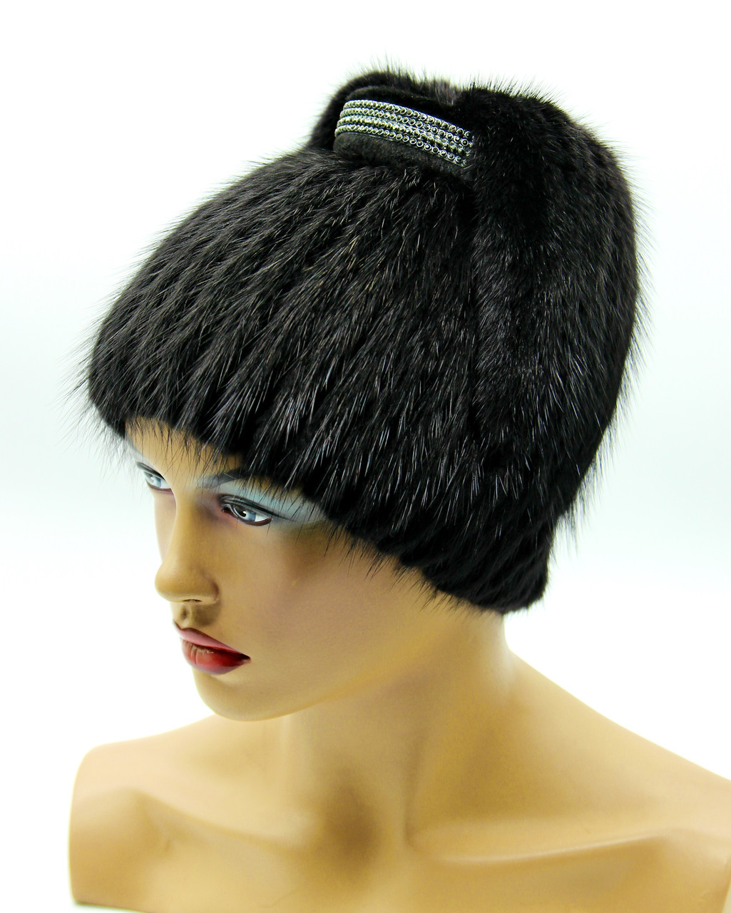 Меховая женская шапка из ондатры "Перо", черная. - фото 1 - id-p8141226