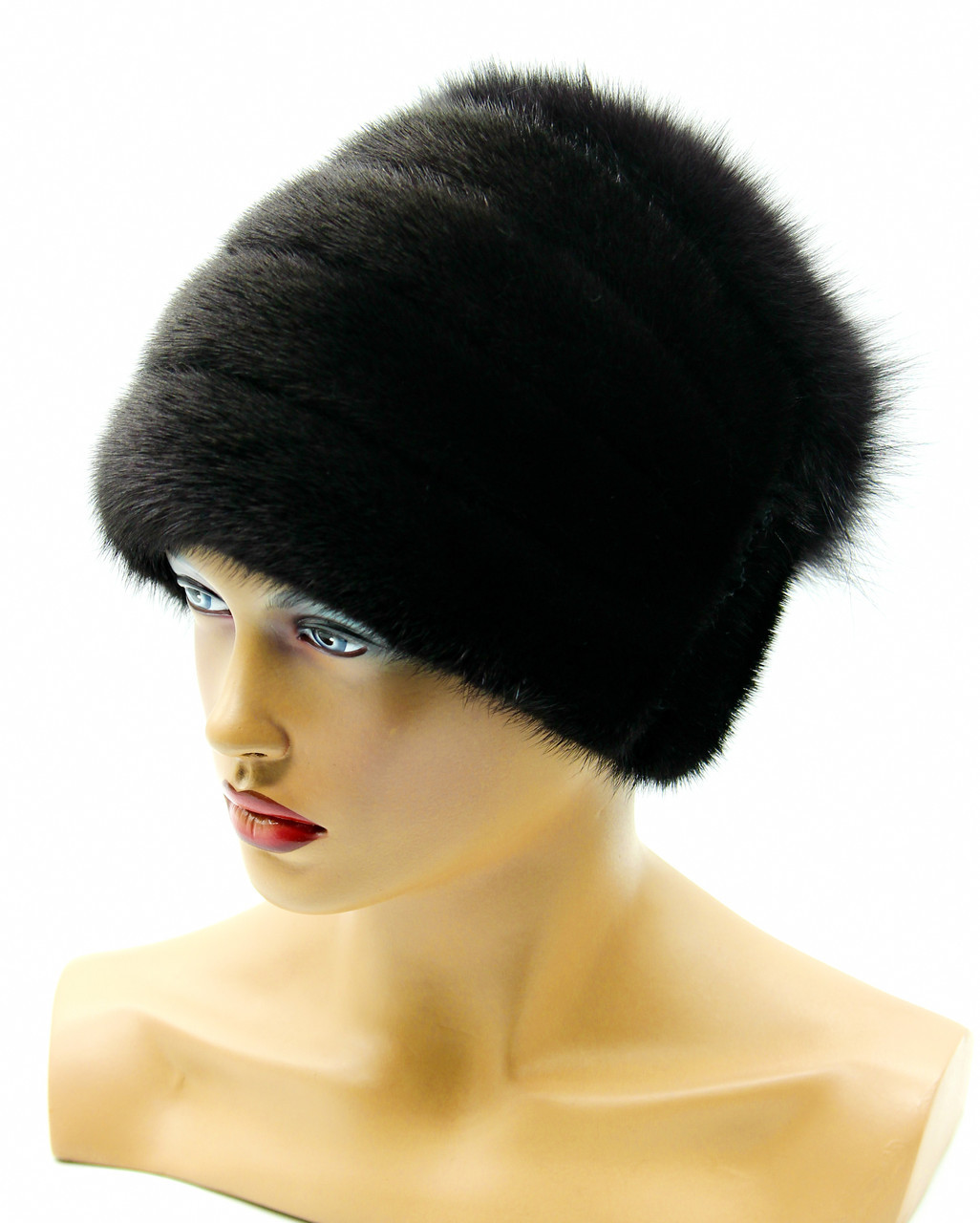 Женская норковая шапка "Ананас" с песцом, черная. - фото 1 - id-p10103365