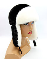 Женская норковая шапка-ушанка "Лобик" длинное ухо (белый/черный).