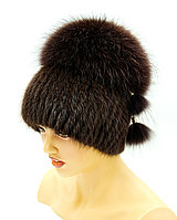 Женская меховая шапка из ондатры и чернобурки "Бон" на вязаной основе(коричнева)