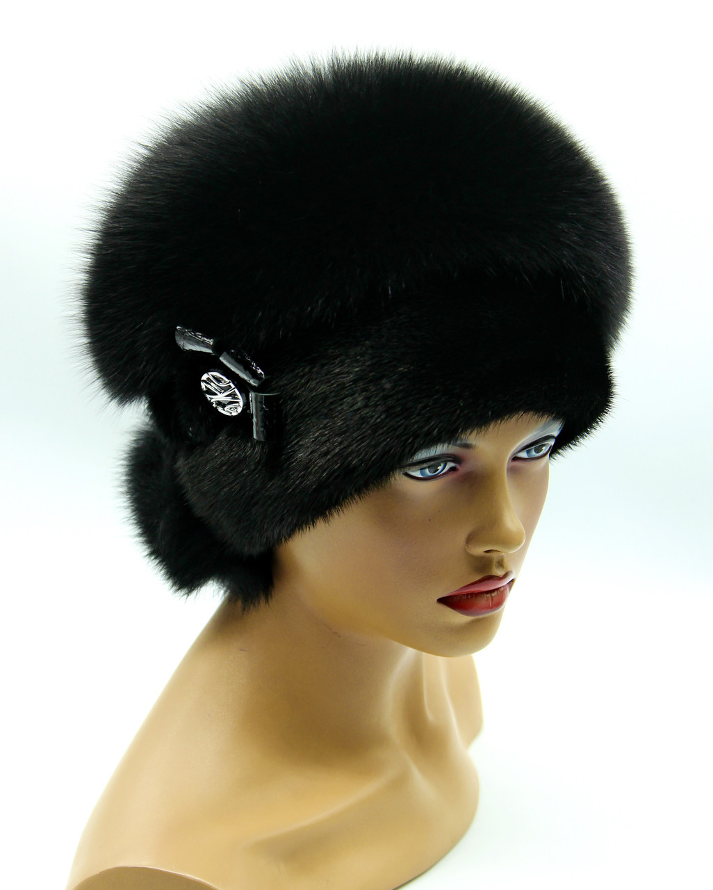 Зимняя женская шапка из меха норки и песца "Орбита" черная. - фото 1 - id-p8141335