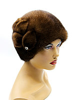 Меховая женская шапка норковая "Шарик с веточкой", пастель.