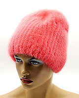 Меховая шапка норковая женская на вязаной основе "Бини" розовая.