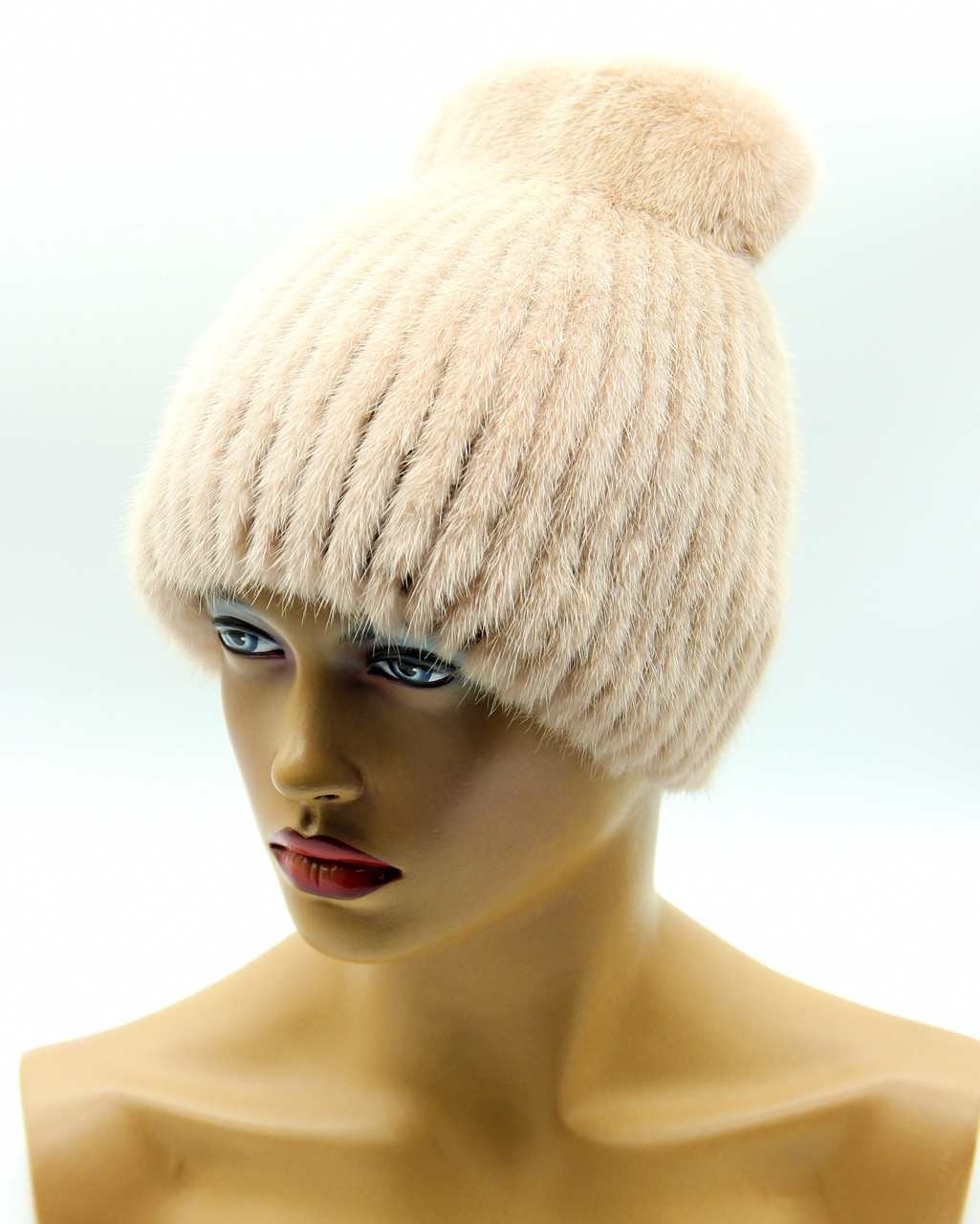 Шапка норковая на вязаной основе "Чулок" (пудра). - фото 1 - id-p10103384