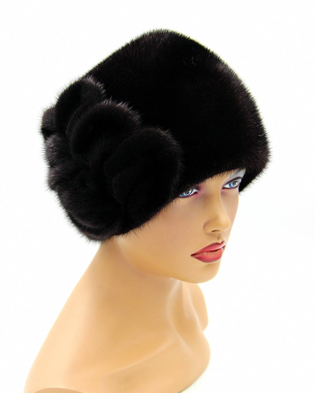 Женская норковая шапка меховая "Катушка" (черная). - фото 1 - id-p10103387