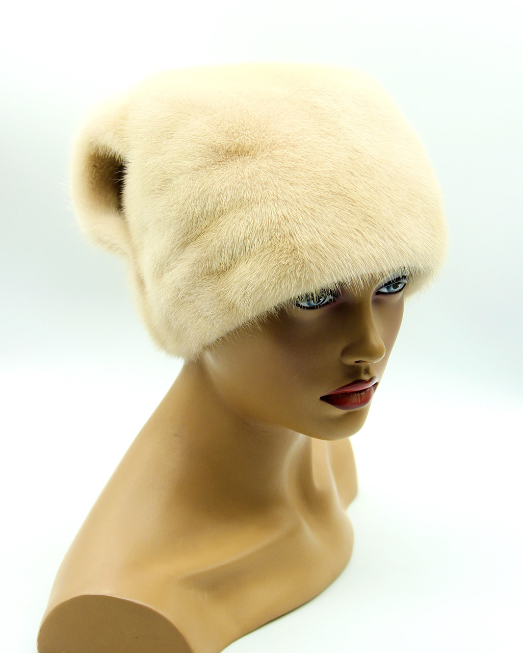 Женская норковая шапка "Волна" (бежевая). - фото 1 - id-p10103389