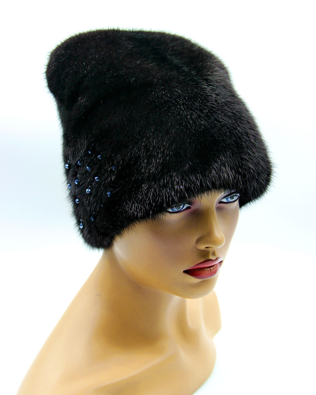 Женская меховая шапка "Бини" цельная, черная. - фото 1 - id-p8818027