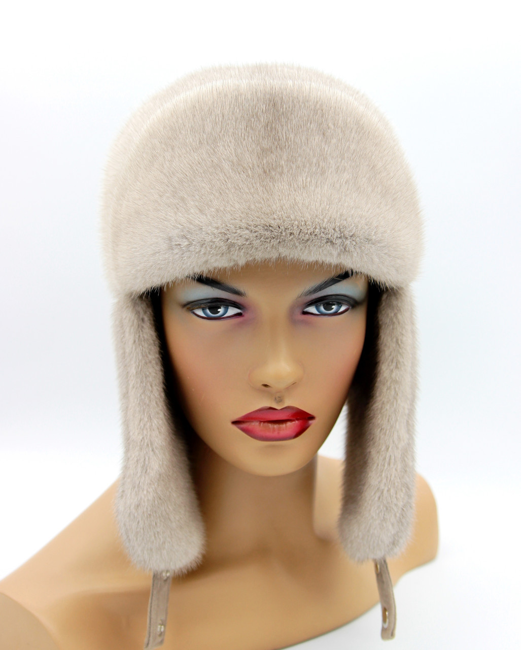 Женская шапка-ушанка норковая "Лобик" длинное ухо (серая). - фото 1 - id-p10103397