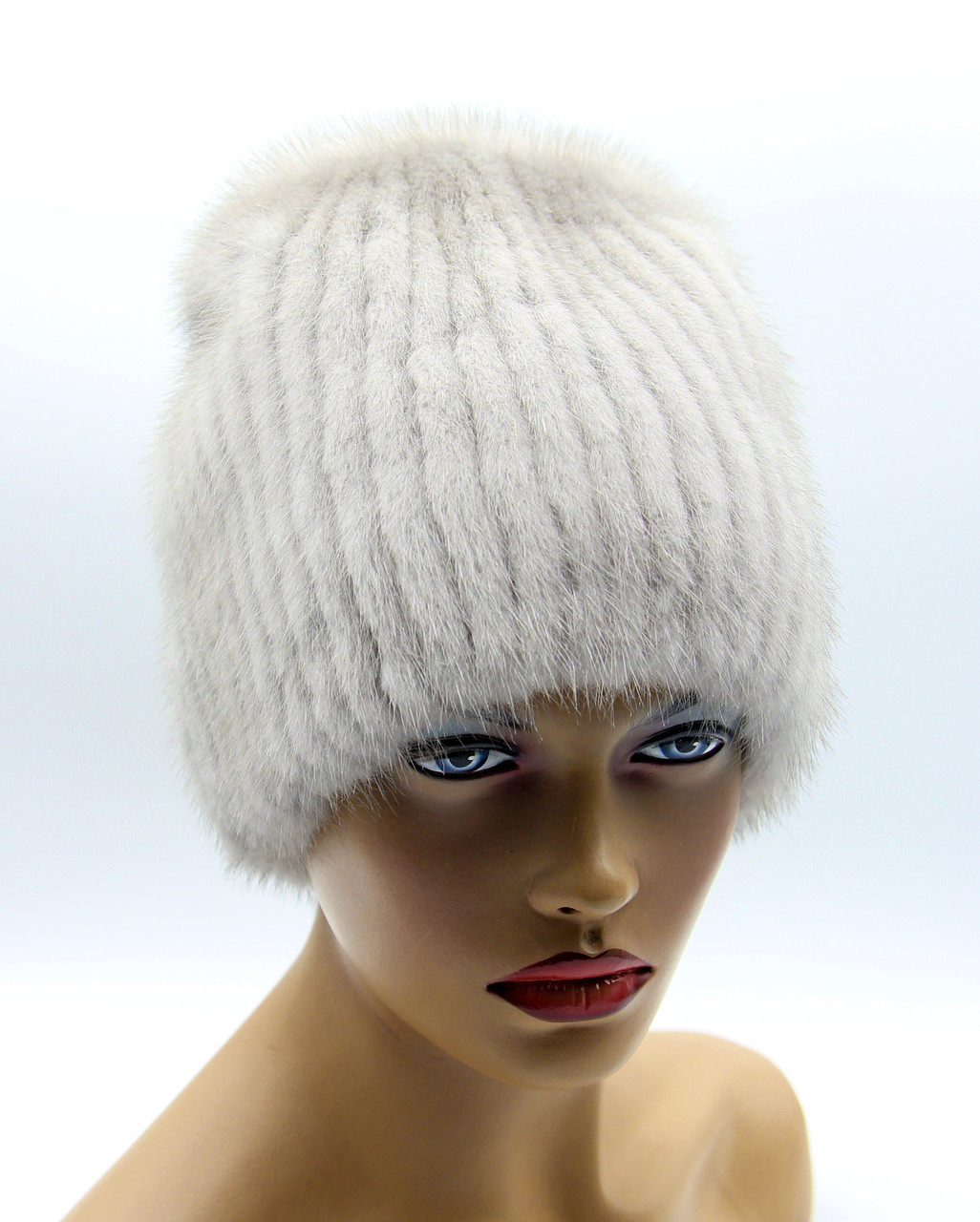 Женская меховая шапка норковая на вязаной основе "Бини"(сапфир). - фото 1 - id-p10103399