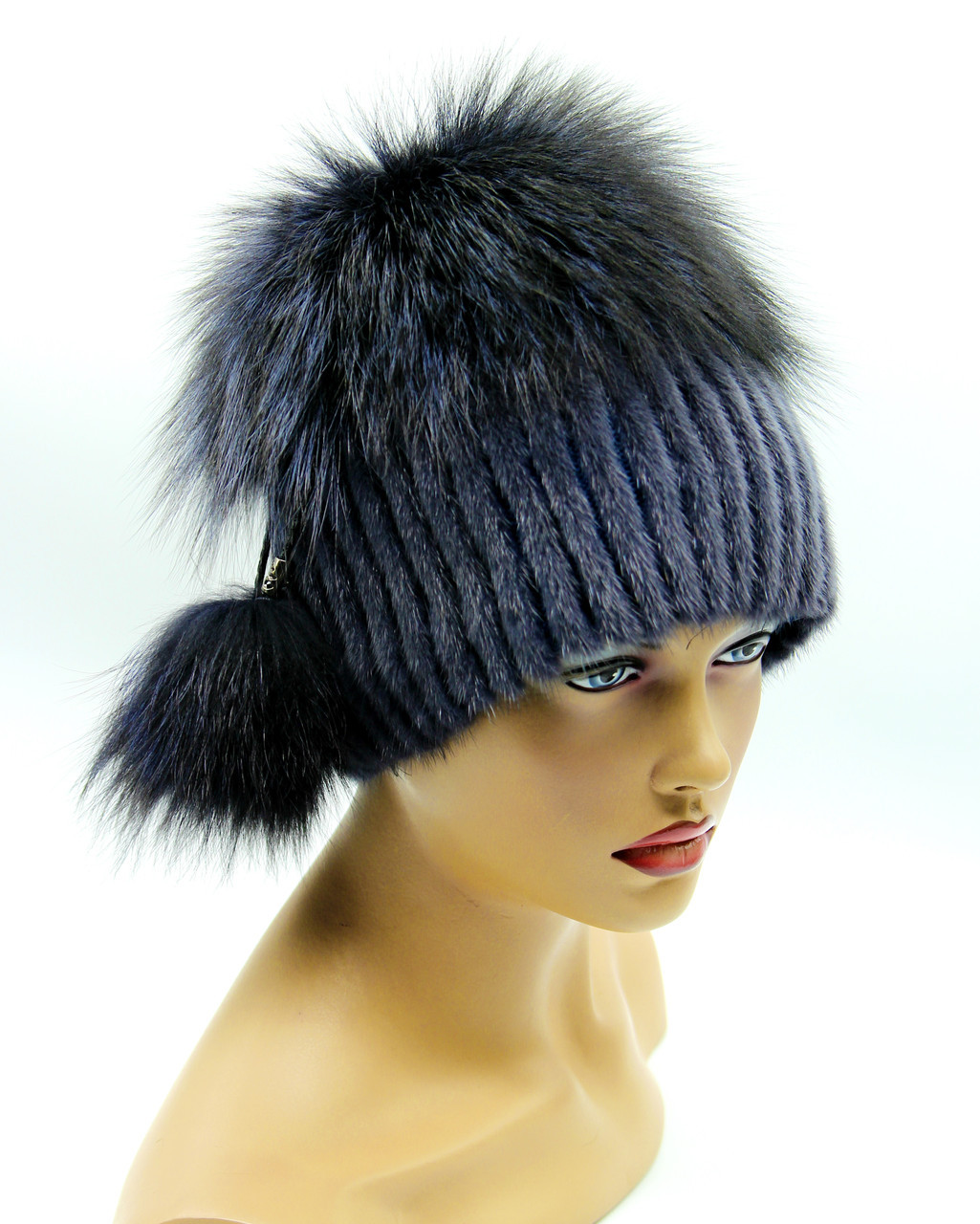 Норковая шапка зимняя на вязаной основе "Бон" (графит). - фото 1 - id-p10103402