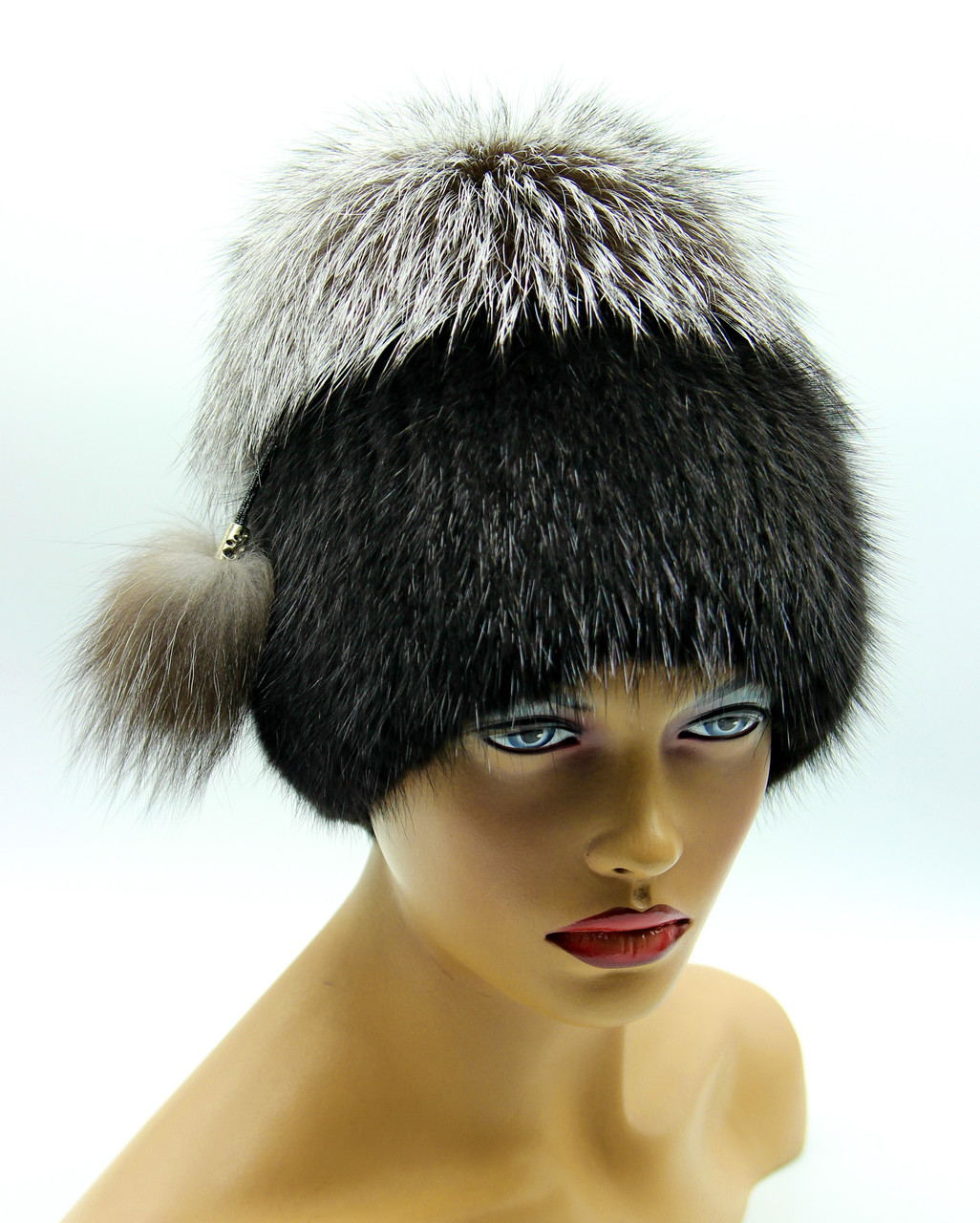 Женская меховая шапка "Бон" из ондатры и чернобурки. - фото 1 - id-p10103414