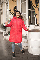 Теплая осенне-зимняя длинная куртка-пальто с капюшоном с оригинальной стежкой, батал большие размеры