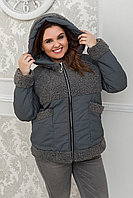 Теплая осенне-зимняя женская куртка с капюшоном со вставками букле, супер батал большие размеры