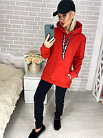 Стильный женский с начесом прогулочный спортивный костюм: широкая кофта батник с капюшоном и штаны с лампасами