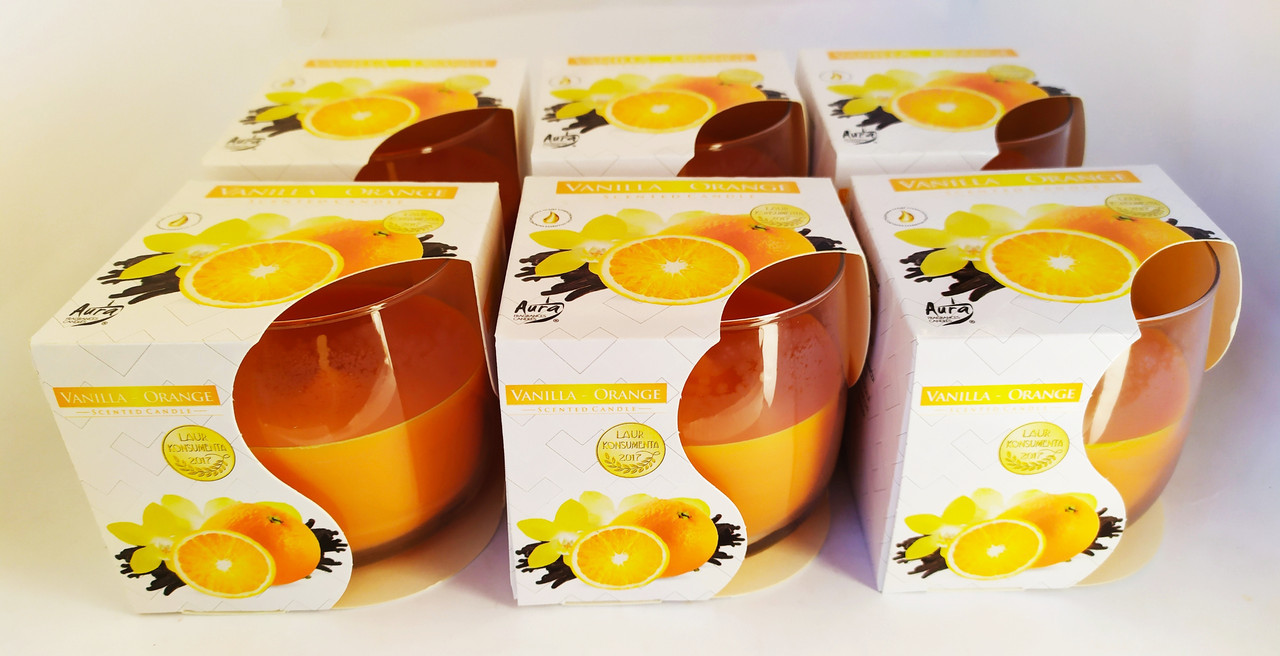 Свечи ароматизированные в стакане Bispol Польша Апельсин с ванилью - фото 1 - id-p10117686