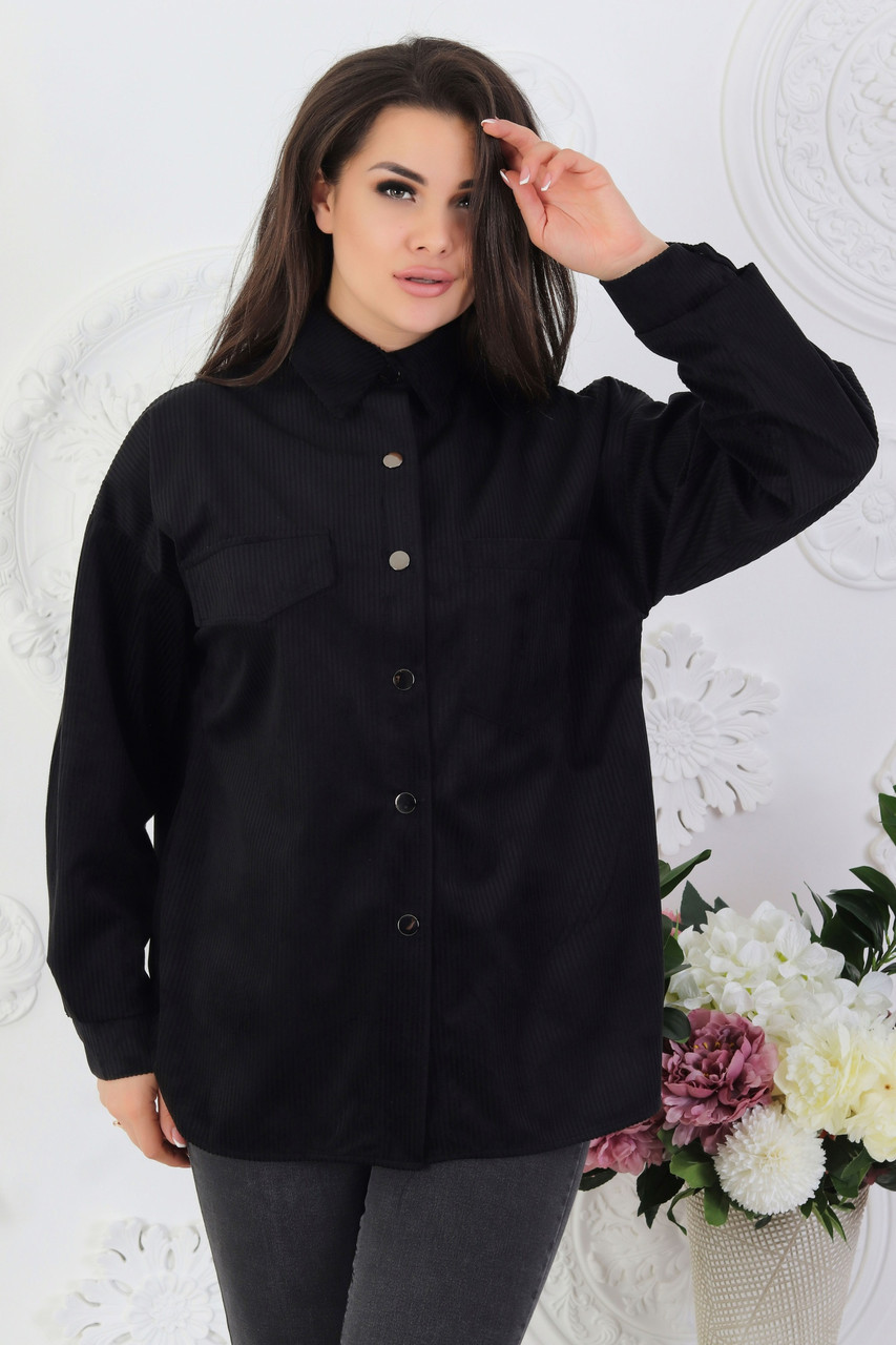 Женская стильная велюровая вельветовая рубашка на кнопках, норма и батал большие размеры - фото 1 - id-p10112083
