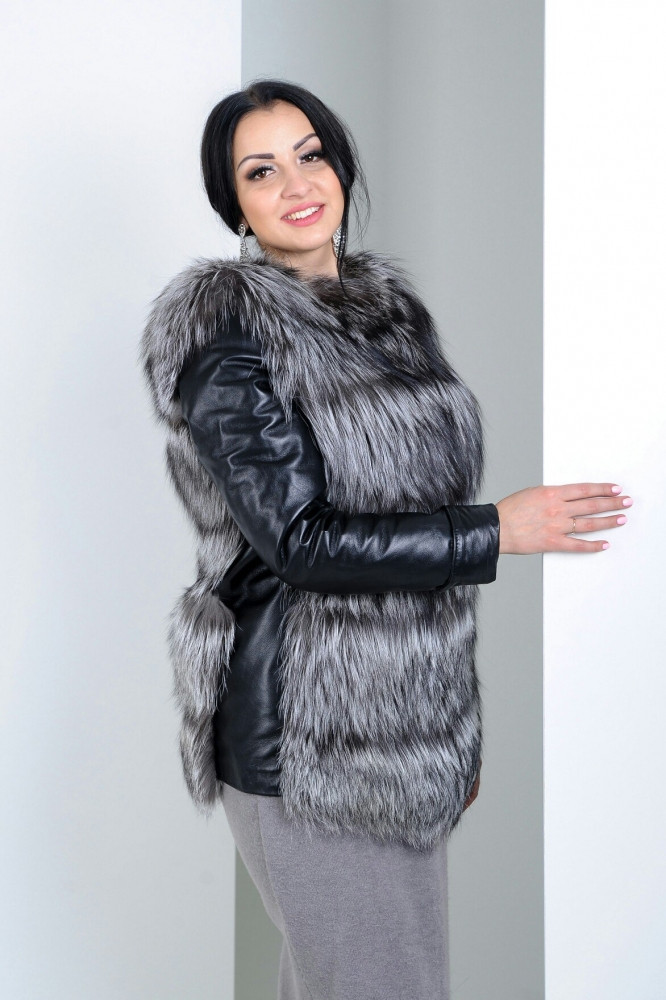 Кожаная куртка с мехом чернобурки "Зариль" - фото 1 - id-p10125472