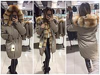 Модная парка цвета оливы с мехом из лисы "Элинор"