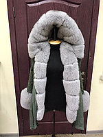 Зимняя куртка-парка цвета хаки с серым мехом финского песца "Alexis"