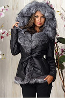Женская куртка из натуральной кожи с мехом чернобурки Stefani