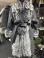 Новинка!! Кашемировое пальто с мехом чернобурки. Кашемир есть синий и серый. С поясом.
