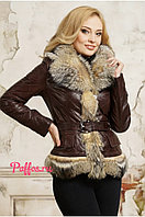 Женская куртка из натуральной кожи с мехом волка