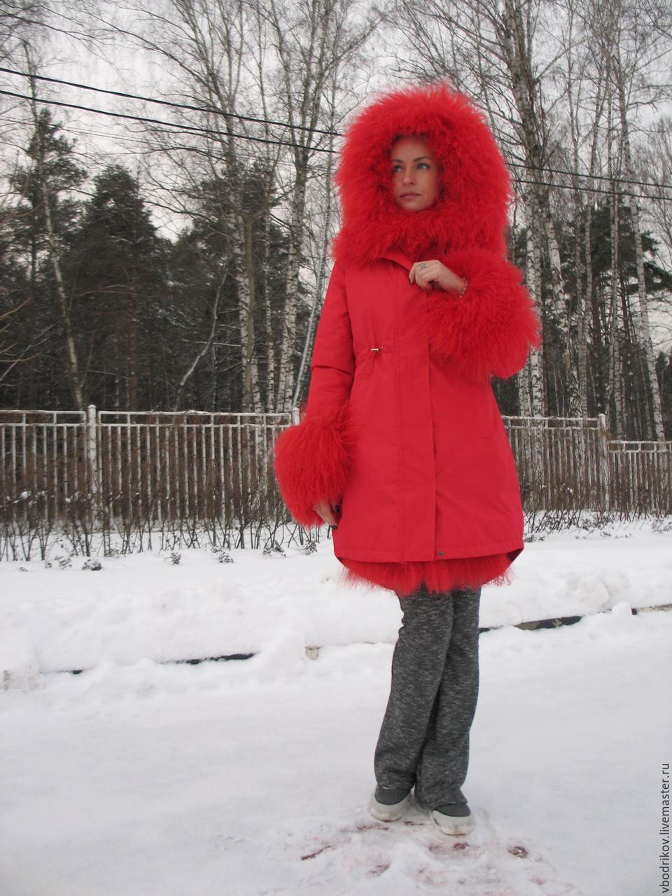 Куртка-парка "Scarlett" с ламой красного цвета - фото 1 - id-p10127349