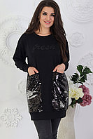 Женская стильная длинная кофта-туника с глубокими карманами в пайетках